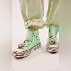 NIB Free People x Nan-ku Cruise Studded Hi Top Sneakers, Spring Mint, Size 39/9
